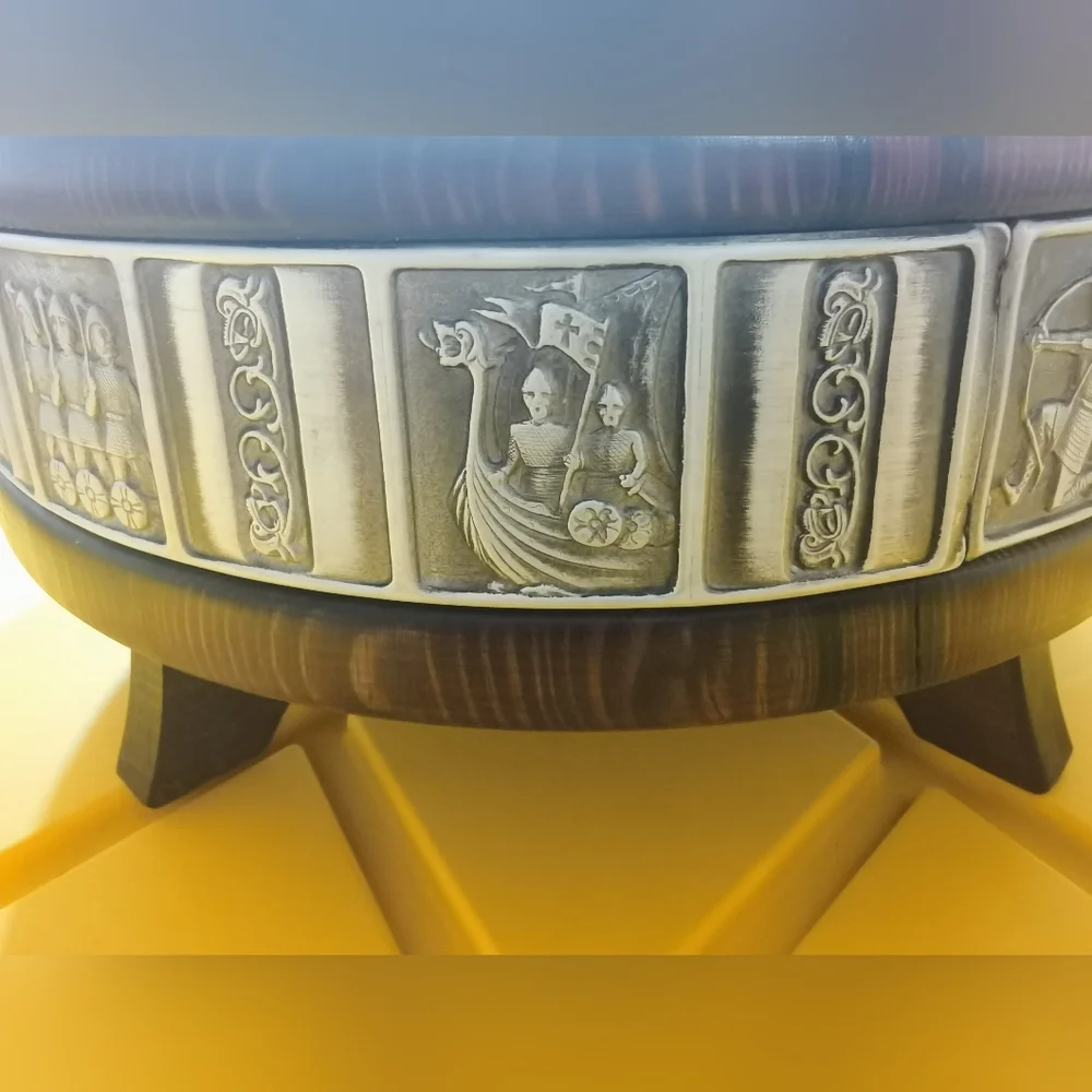 Vintage Hardanger Tredesign Norwegian Wood Bowl w/feet Pewter Viking Folk Art - Picture 4 of 9